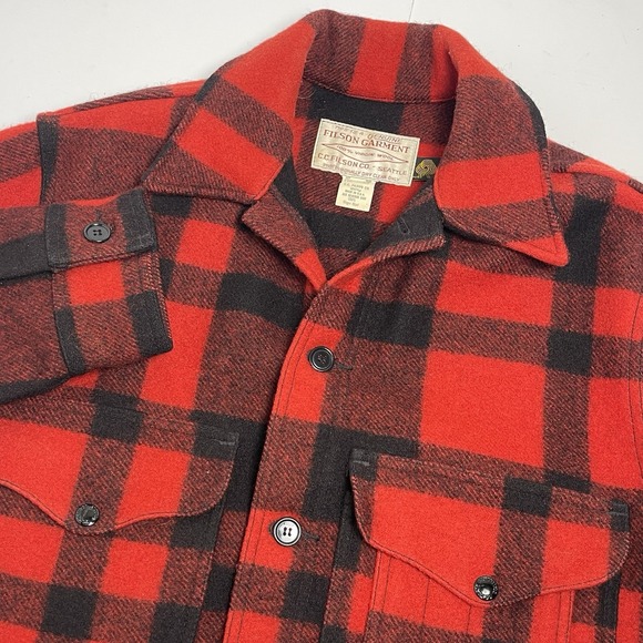 CC Filson Men's 42 Mackinaw Wool Cruiser Jacket Red Black Plaid Buffalo Check - Picture 1 of 16